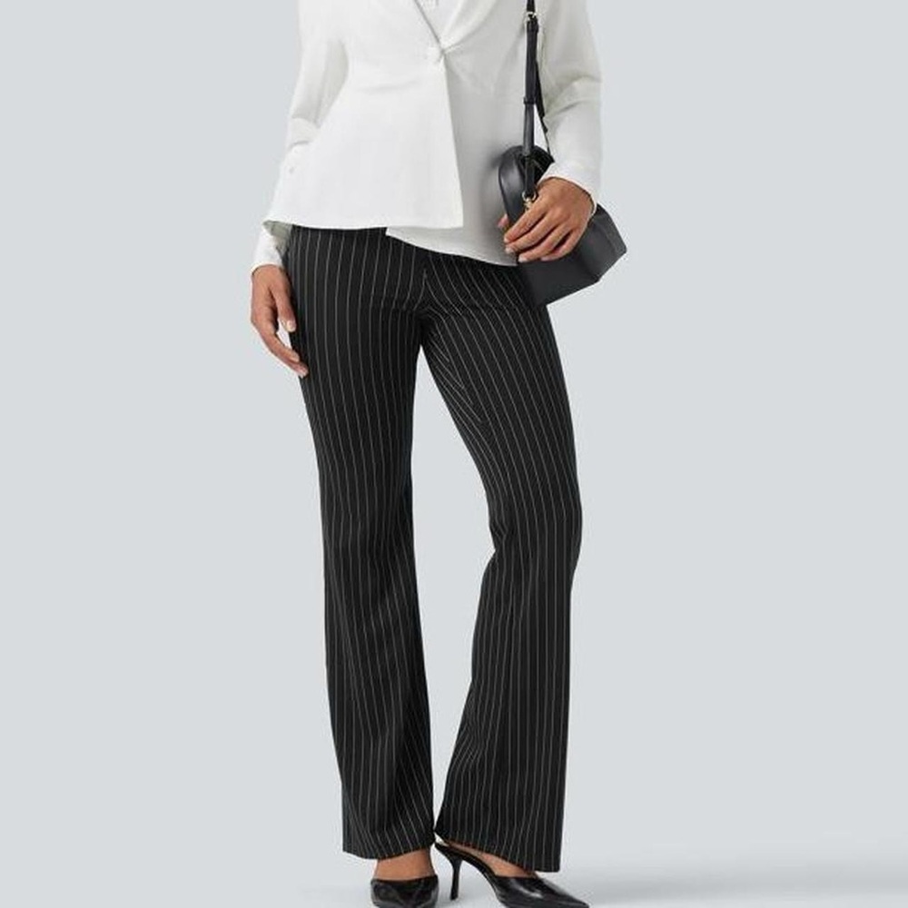 vintage striped trousers black dress slacks high waist glamour fashion y2k pants - Picture 4 of 11